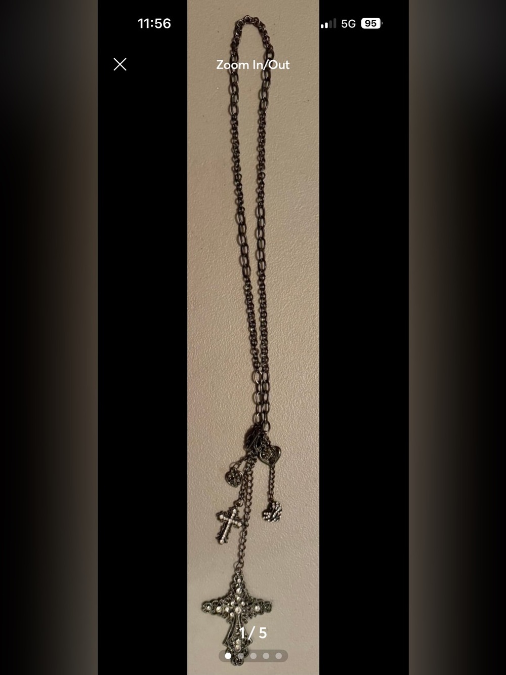 Silver-Tone Multi-Charm Cross and Heart Necklace
